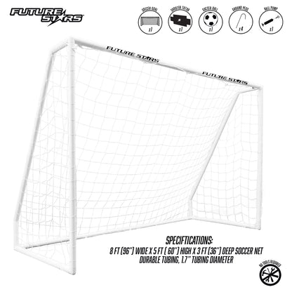 8Ft Soccer Goal Combo Set with Shooter Tutor, Official Size 5 Soccer Ball and Pump with Pin